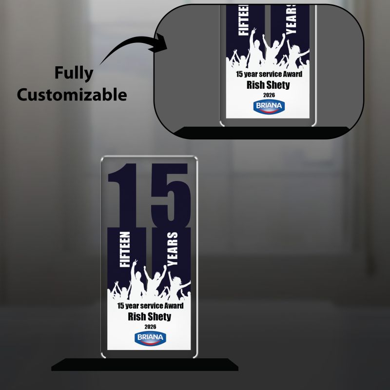 15 Year Service Award Trophy Personalized Acrylic Award Trophy Custom with Name Achievement Award for Employee, Corporate Recognition Thankyou Gift for Employee